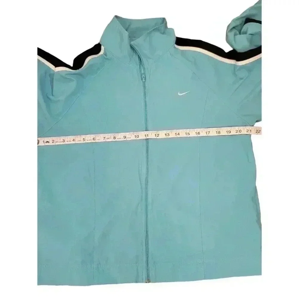 Vintage Nike Swoosh Windbreaker Blue Jacket Medium Track Warm Up Arm Stripes 90s